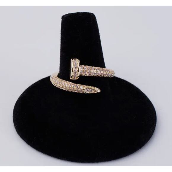 Gold & Crystal Pave Nail Ring Size 6 - Picture 3 of 4